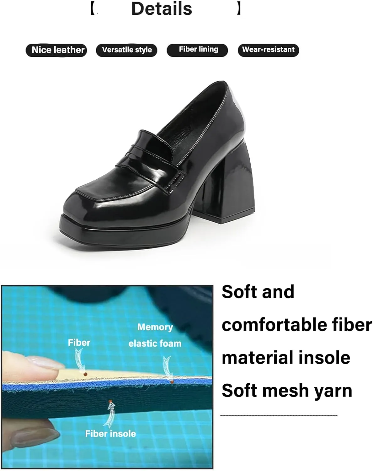 Women's Patent Leather Chunky Heel Penny Loafers Retro Square Toe High Heels Non-Slip Slip-On Business Evening Wedding Formal Shoes