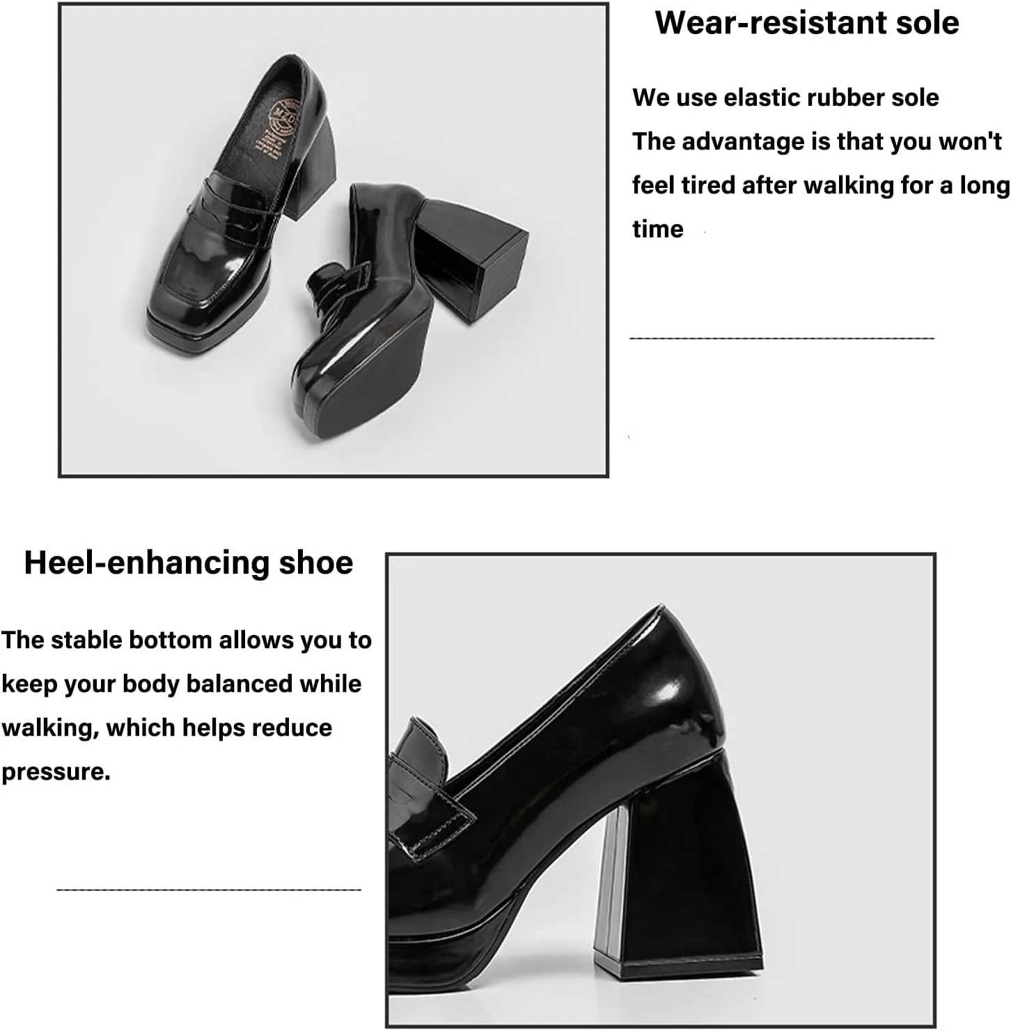 Women's Patent Leather Chunky Heel Penny Loafers Retro Square Toe High Heels Non-Slip Slip-On Business Evening Wedding Formal Shoes