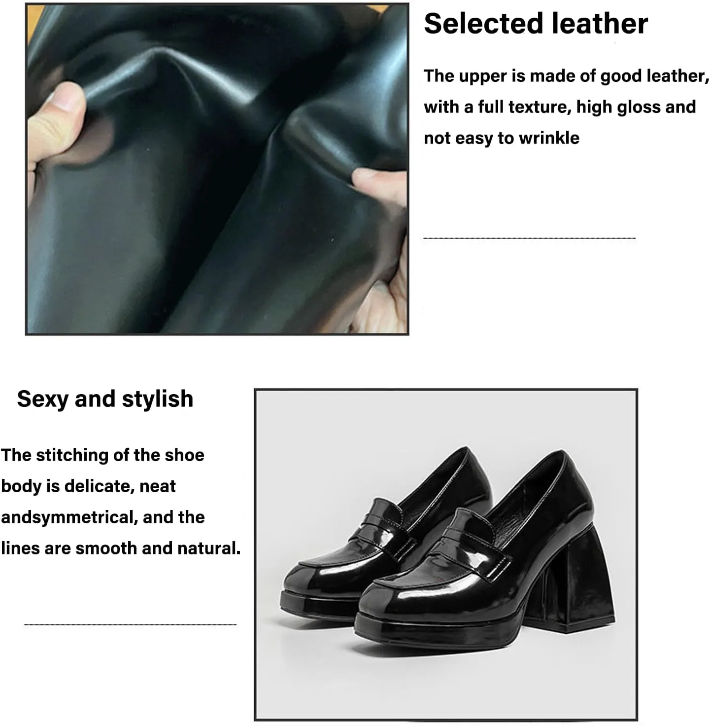 Women's Patent Leather Chunky Heel Penny Loafers Retro Square Toe High Heels Non-Slip Slip-On Business Evening Wedding Formal Shoes