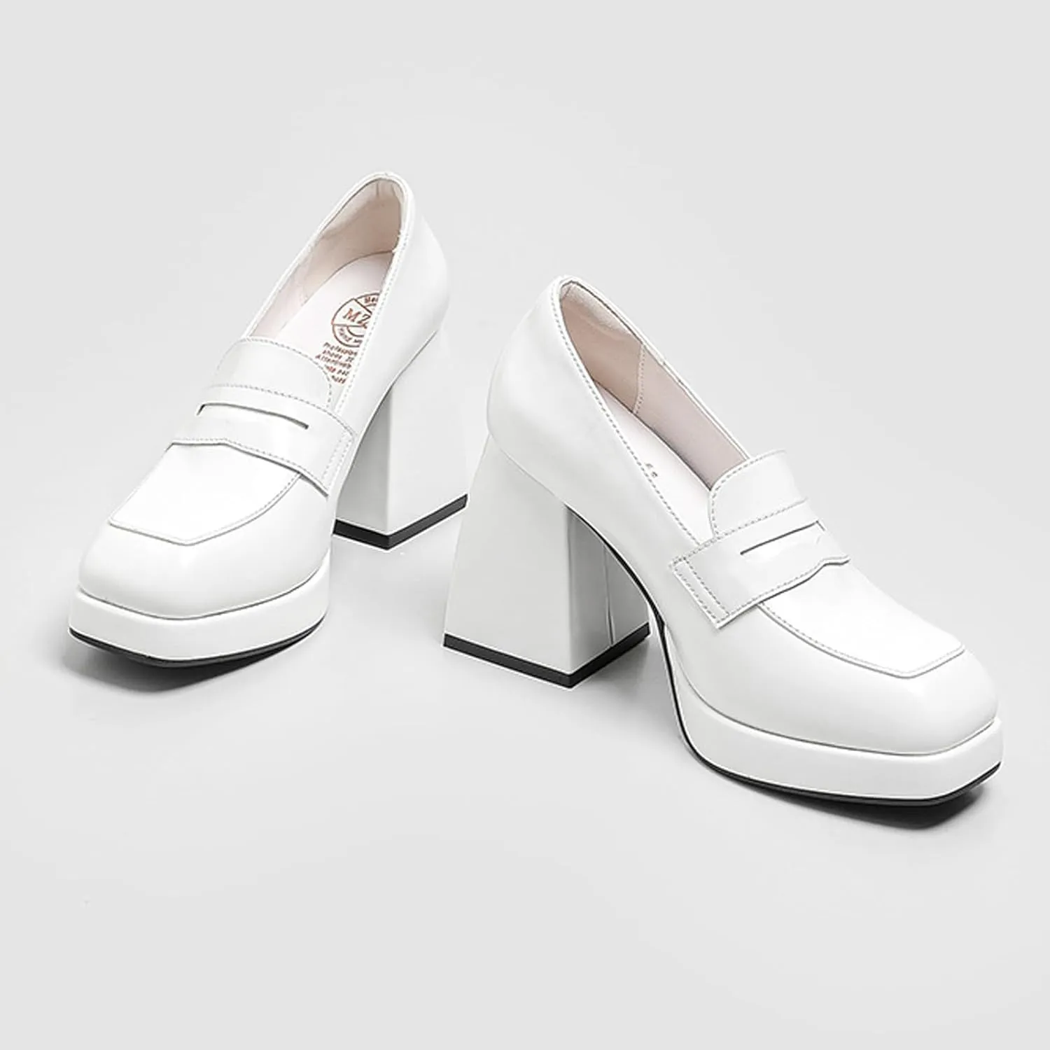 Women's Patent Leather Chunky Heel Penny Loafers Retro Square Toe High Heels Non-Slip Slip-On Business Evening Wedding Formal Shoes