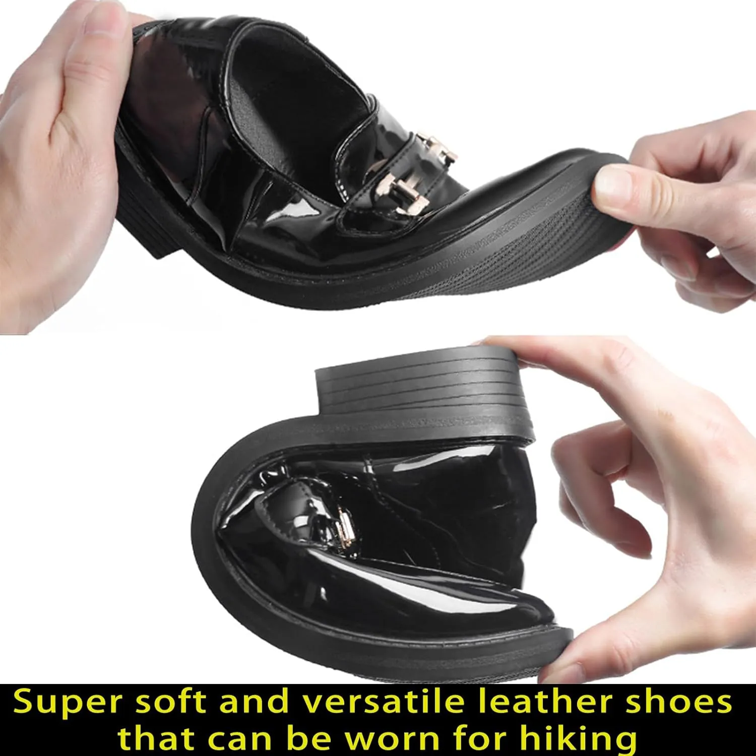 Women's Patent Leather Platform Casual Loafers Classic Round Toe Chunky Low Heel Metal Ties Decorate Comfortable Slip-On Penny Loafers