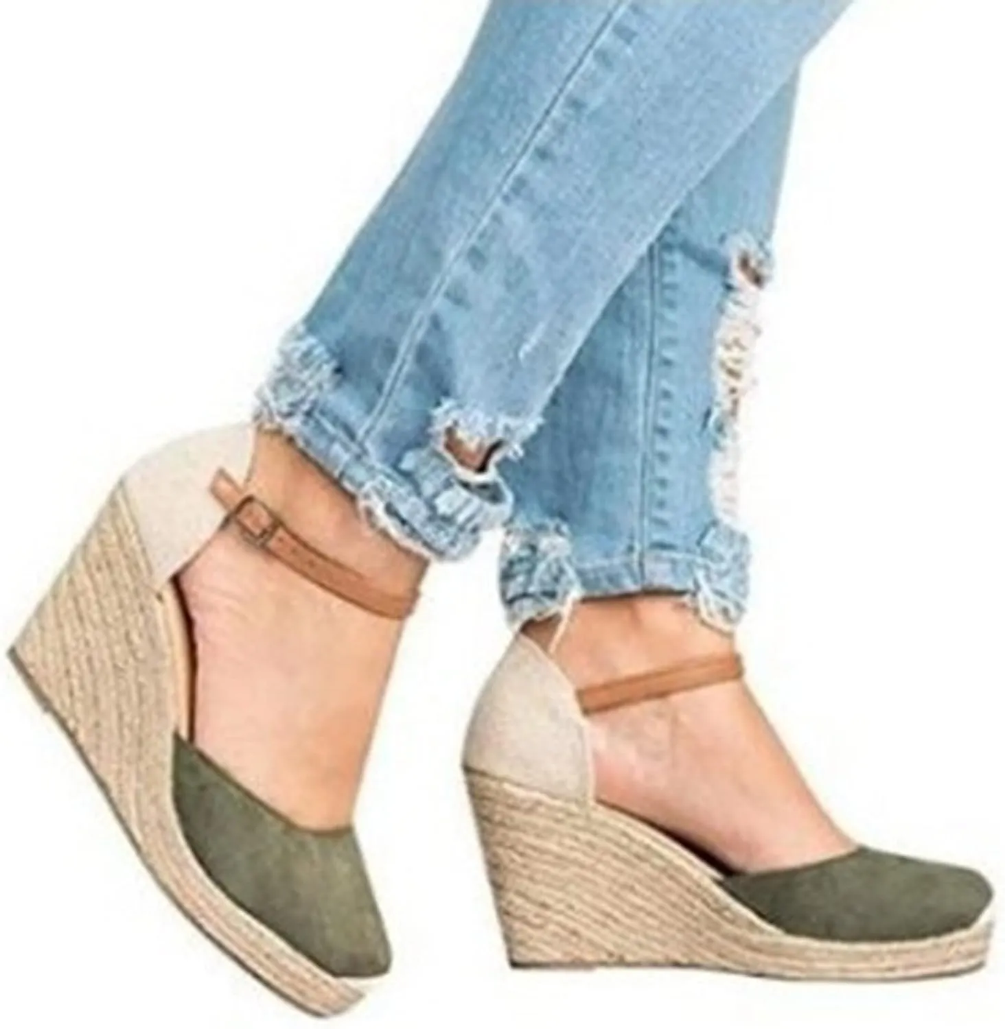 Womenyiaor Womens Closed Toe Sandals, Espadrilles for Women Closed Toe Wedges Summer Sandals Ankle Strap Casual Closed Toe Wedge Sandals for Women Espadrilles Wedges (E/Green, 8)